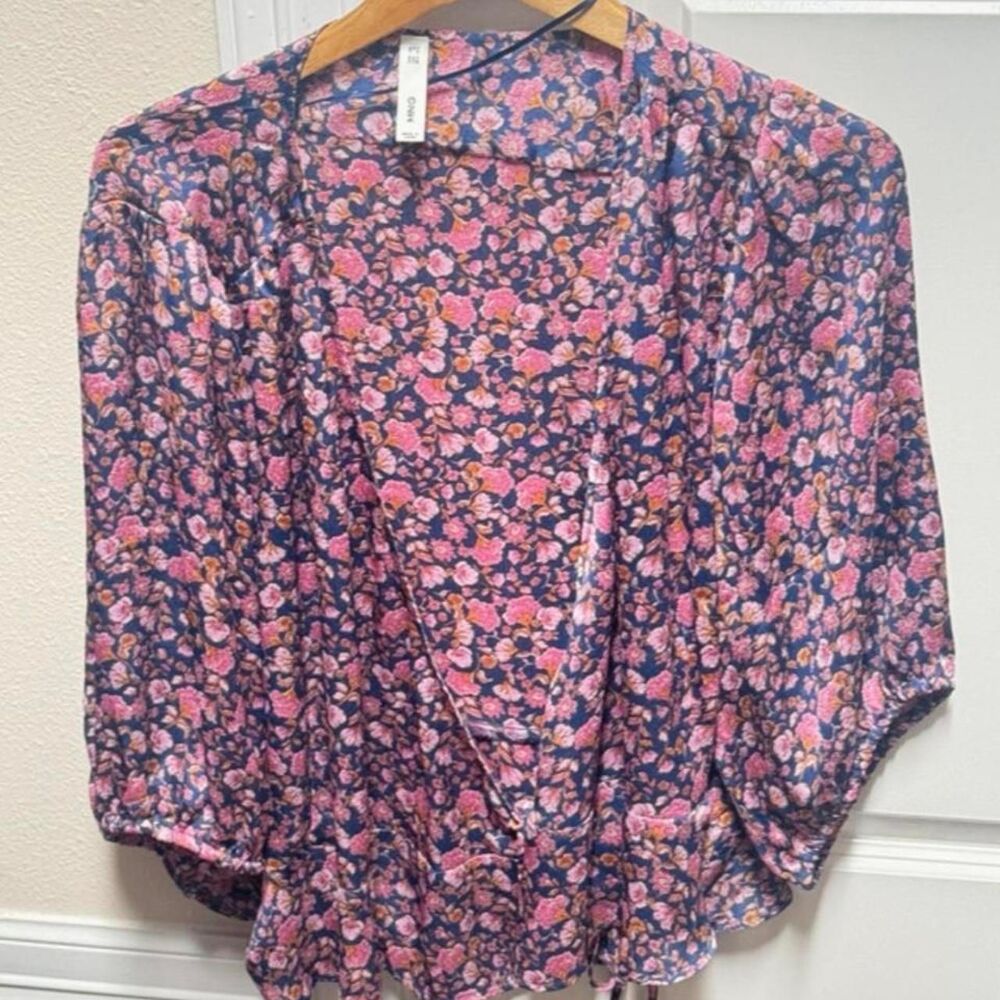 Mango Floral Wrap Peplum Blouse Size 20